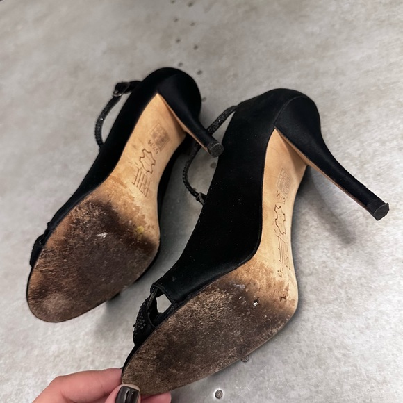 PELLE MODA BLACK SATIN HEELS W/ CRYSTALS - Picture 6 of 11